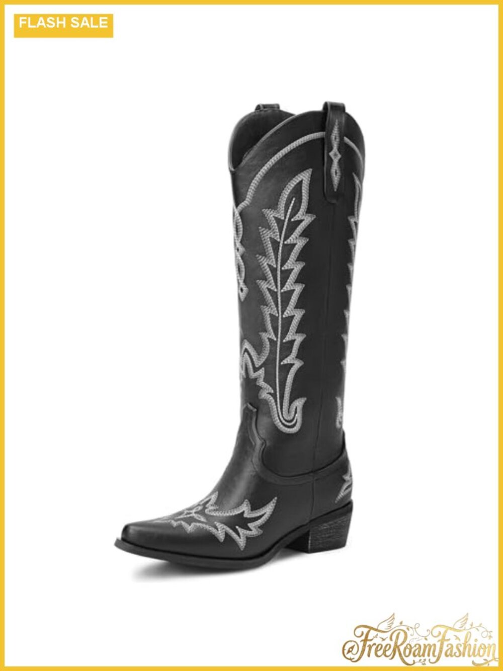 Women's Knee High Western Cowgirl Boots Pointed Toe Chunky Heel Pull On